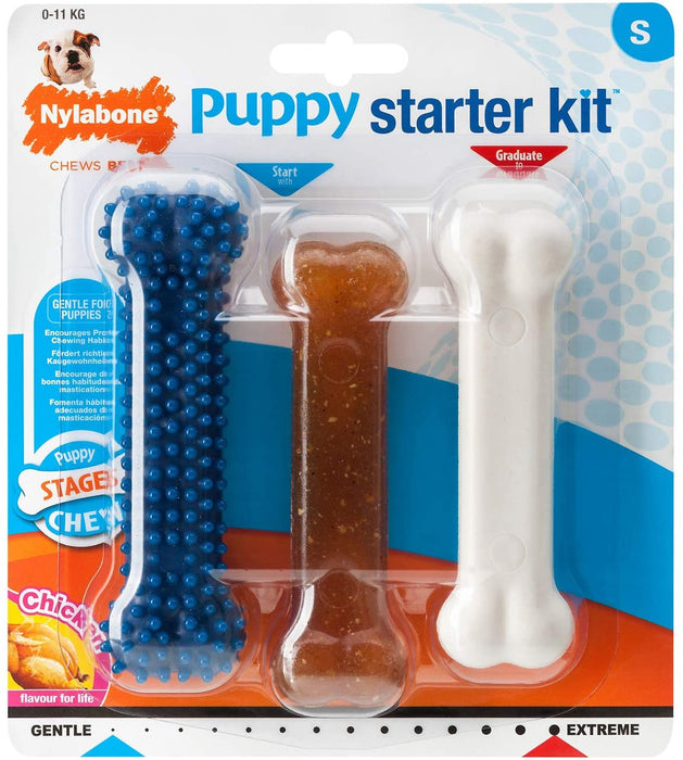 Nylabone Puppy Starter Kit, Pack of 3 Dental Dog Chew Bones, Teething, Gentle, Graduate, Small, for Puppies Up to 11 kg