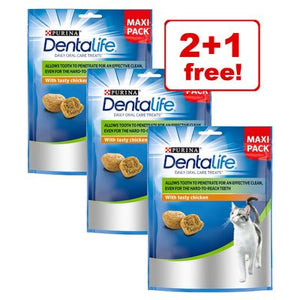 3 x 140g PURINA Dentalife Cat Dental Snacks - 2 + 1 Free!