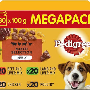 Pedigree Mixed Selection in Jelly 40 Pouches, Adult Wet Dog Food, Megapack (40 x 100 g)