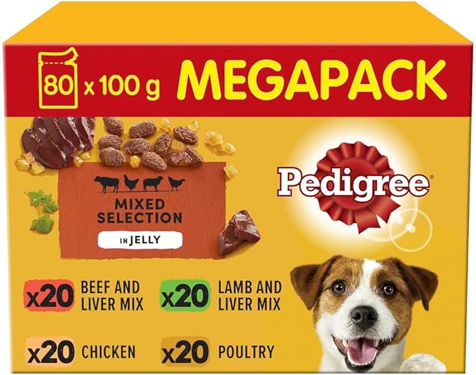 Pedigree Mixed Selection in Jelly 40 Pouches, Adult Wet Dog Food, Megapack (40 x 100 g)