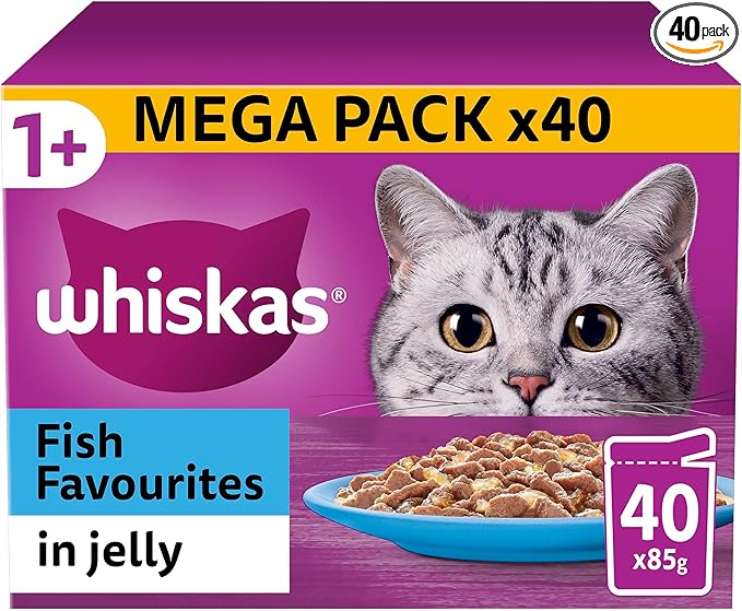 Whiskas 1+ Adult Cat Fish Selection Pouches in Jelly, 40 x 85 g