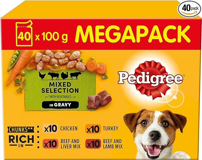 Pedigree Mixed Selection in Gravy 40 Pouches, Adult Wet Dog Food, Megapack (40 x 100 g) (Copy)