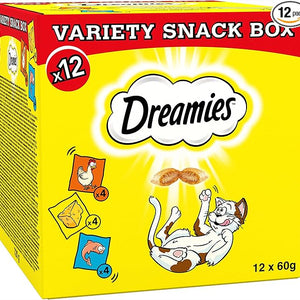 Dreamies Cat Treats Variety Pack, snacks with chicken, salmon flavour and cheese, Pack of 12 (12 x 60 g)