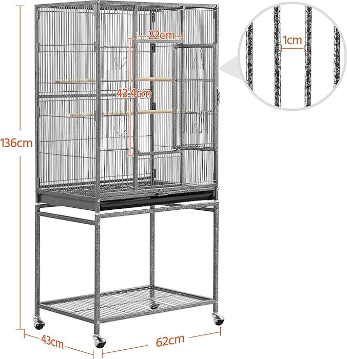 Yaheetech Large Budgie Cage Metal Bird Cage with Stand Rolling Parrot Cage for Cockatiels African Grey Conures Parakeets Lovebird Finch Canary Bird Flight Cage for Small Pet Animal