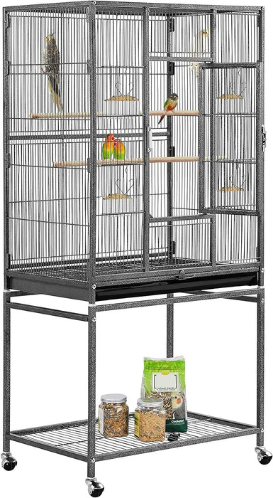 Yaheetech Large Budgie Cage Metal Bird Cage with Stand Rolling Parrot Cage for Cockatiels African Grey Conures Parakeets Lovebird Finch Canary Bird Flight Cage for Small Pet Animal