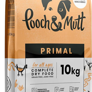 Pooch & Mutt - Primal High Protein Grain Free Dry Dog Food (Regular Sized Kibble), Lamb And Ostrich Flavour, 10kg