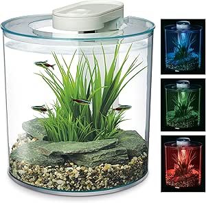 Marina 360 Aquarium with Remote Control LED Lighting, Multi-colour, 10 Litre,Blue,Green,Red