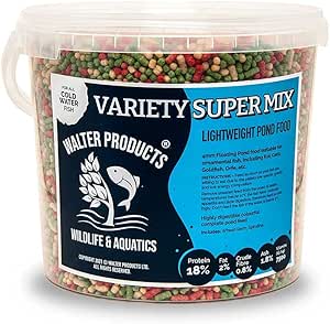 Walters Variety Super Mix (5L Tub) | Pond Fish Food for Goldfish, Koi and all Cold Water Pond Fish | Nutritional Floating Fish Food Pond Pellets and Sticks in Stay Fresh EasyTubs