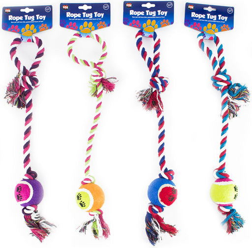 World Of Pets Cotton Knot Rope & Tennis Ball Tug Toy